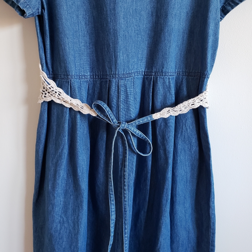 Vintage Cottage Chambray Crochet Lace Dress - Picture 5 of 9